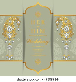 Wedding invitation or card with abstract background. Islam, Arabic, Indian, Dubai.
