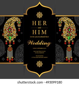Wedding invitation or card with abstract background. Islam, Arabic, Indian, Dubai.