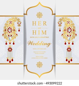 Wedding invitation or card with abstract background. Islam, Arabic, Indian, Dubai.
