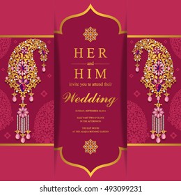 Wedding invitation or card with abstract background. Islam, Arabic, Indian, Dubai.