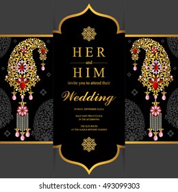Invitación de Boda o tarjeta con fondo abstracto. Islam, árabe, indio, Dubai.