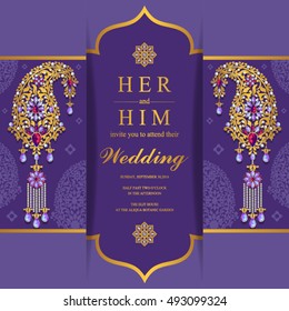 Wedding invitation or card with abstract background. Islam, Arabic, Indian, Dubai.