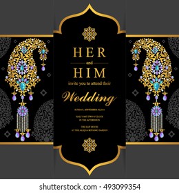 Wedding invitation or card with abstract background. Islam, Arabic, Indian, Dubai.