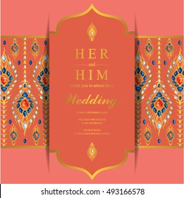 Wedding invitation or card with abstract background. Islam, Arabic, Indian, Dubai.