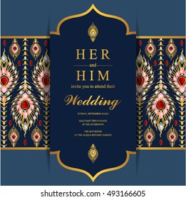 Wedding invitation or card with abstract background. Islam, Arabic, Indian, Dubai.