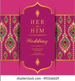 Wedding invitation or card with abstract background. Islam, Arabic, Indian, Dubai.