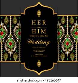 Wedding invitation or card with abstract background. Islam, Arabic, Indian, Dubai.