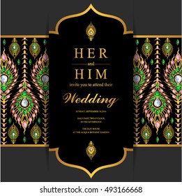 Wedding invitation or card with abstract background. Islam, Arabic, Indian, Dubai.