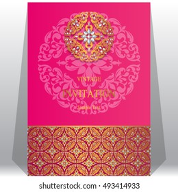 Wedding invitation or card with abstract background. Islam, Arabic, Indian, Dubai.