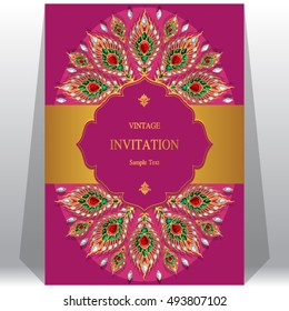 Wedding invitation or card with abstract background. Islam, Arabic, Indian, Dubai.