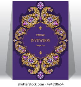 Wedding invitation or card with abstract background. Islam, Arabic, Indian, Dubai.