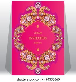 Wedding invitation or card with abstract background. Islam, Arabic, Indian, Dubai.