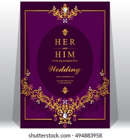 Wedding invitation or card with abstract background. Islam, Arabic, Indian, Dubai.