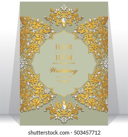 Wedding invitation or card with abstract background. Islam, Arabic, Indian, Dubai.
