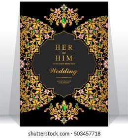 Wedding invitation or card with abstract background. Islam, Arabic, Indian, Dubai.