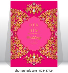 Wedding invitation or card with abstract background. Islam, Arabic, Indian, Dubai.