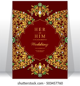 Wedding invitation or card with abstract background. Islam, Arabic, Indian, Dubai.