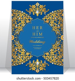 Wedding invitation or card with abstract background. Islam, Arabic, Indian, Dubai.