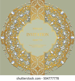 Wedding invitation or card with abstract background. Islam, Arabic, Indian.