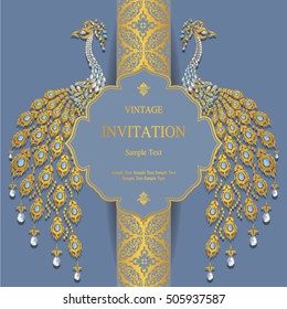 Wedding invitation or card with abstract background. Islam, Arabic, Indian or Dubai.