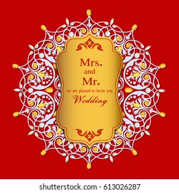 Wedding invitation or card with abstract background. Islam, Arabic, Indian, decoration crystal on paper .
