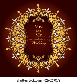 Wedding invitation or card with abstract background. Islam, Arabic, Indian, decoration crystal on paper .
