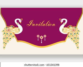Wedding invitation or card with abstract background. Islam, Arabic, Indian, decoration with peacock.