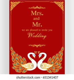 Wedding invitation or card with abstract background. Islam, Arabic, Indian, decoration with peacock.