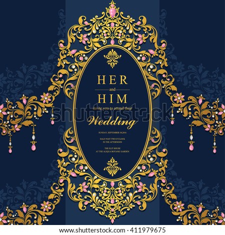Wedding invitation or card with abstract background. Islam, Arabic, Indian, Dubai.