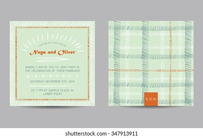 Wedding invitation card with abstract checkered background