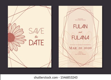wedding invitation card with abstract doodle hand drawn daisy flower floral sketch ornament background template mockup decoration vector illustration