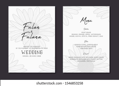wedding invitation card with abstract doodle hand drawn daisy flower floral sketch ornament background template mockup decoration vector illustration