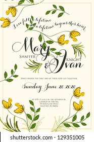 Wedding invitation card with abstract floral background.