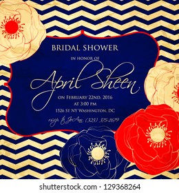 Wedding invitation card with abstract floral background.