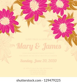 Wedding invitation card with abstract floral background.