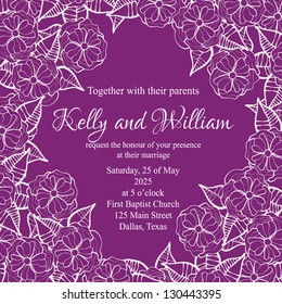 Wedding invitation card with abstract floral background.