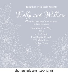 Wedding invitation card with abstract floral background.