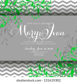 Wedding invitation card with abstract floral background.