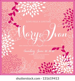 Wedding invitation card with abstract floral background.