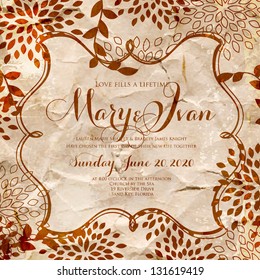 Wedding invitation card with abstract floral background.