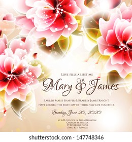 Wedding invitation or card with abstract floral background.