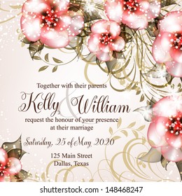 Wedding invitation or card with abstract floral background.