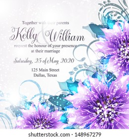 Wedding invitation or card with abstract floral background.