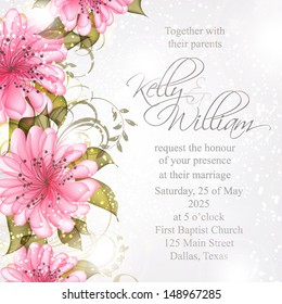 Wedding invitation or card with abstract floral background.