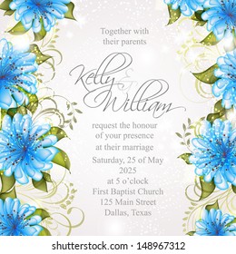 Wedding invitation or card with abstract floral background.