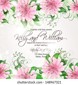 Wedding invitation or card with abstract floral background.