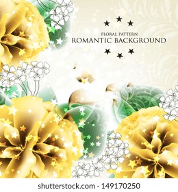 Wedding invitation or card with abstract floral background.