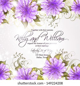 Wedding invitation or card with abstract floral background.