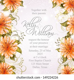 Wedding invitation or card with abstract floral background.
