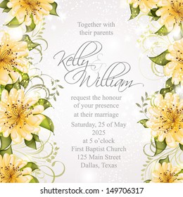 Wedding invitation or card with abstract floral background.